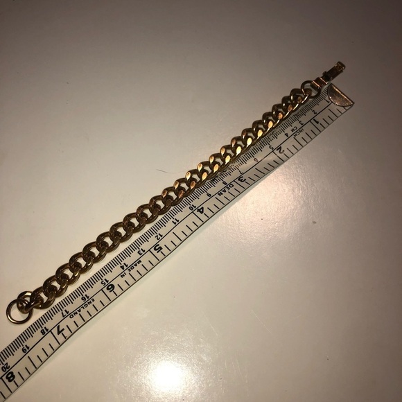 𝅺vtg Gold Tone Curb Link Bracelet Approx 7.5” - 20mm Width - Picture 3 of 5